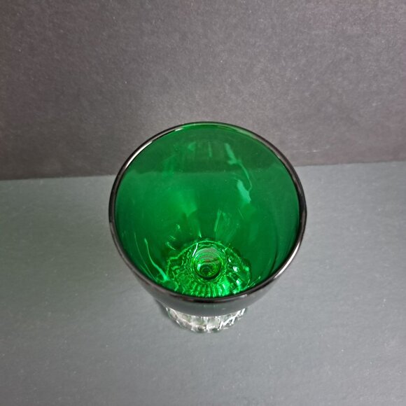 Anchor Hocking Bubble Foot Green Wine Glass 4 5/8" Vintage Emerald Goblet USA - Picture 3 of 7